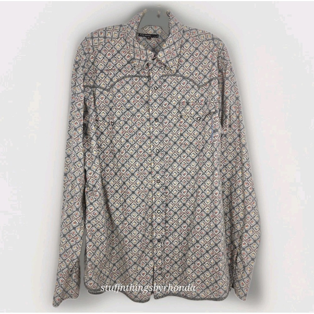 Men's TIN HAUL XL LS‎ Snap Front Flip Cuff Gray/Red/Blue/Orange Shirt Cowboy